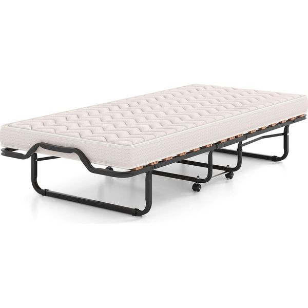 Costway Letto Pieghevole Per Ospiti 80X200Cm, Letto Pieghevole Con Materasso In Memory Foam, Letto Pieghevole In Metallo Stabile Fino A 120Kg Su Ruote, Beige-image