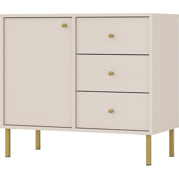 Selsey Oktio - Credenza A 1 Anta Con 3 Cassetti, Beige Sabbia, 84 Cm-image