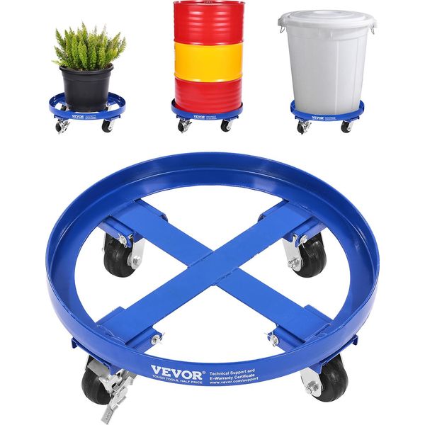 Carrello Per Fusti Vevor Per Capacità Di Carico Di 55 Galloni, Carrello Di Trasporto Ø615X188Mm, Carrello Antiribaltamento Per La Movimentazione Di Fusti In Magazzino, Blu-image
