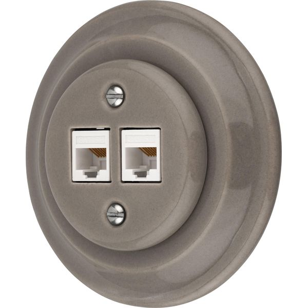 Presa Di Rete Retrò In Porcellana Da Incasso CAT.5E 2-Gang I PR1 Grigio Beige-image