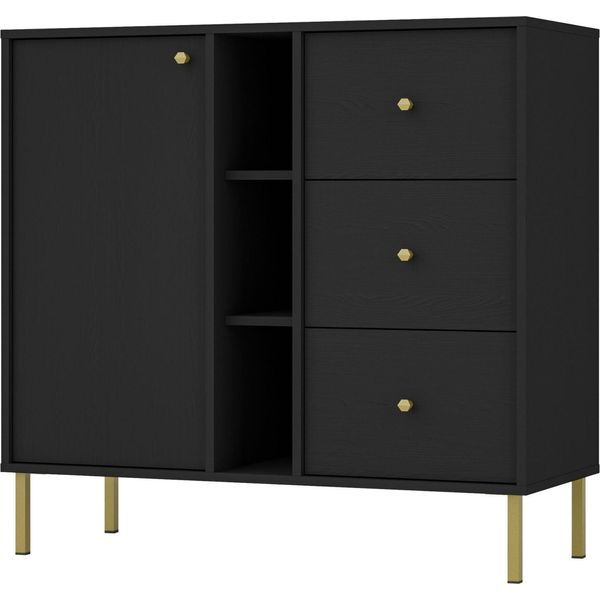 Selsey Oktio - Credenza A 1 Anta Con 3 Cassetti, Ripiani, Nero-Grafite, 100 Cm-image