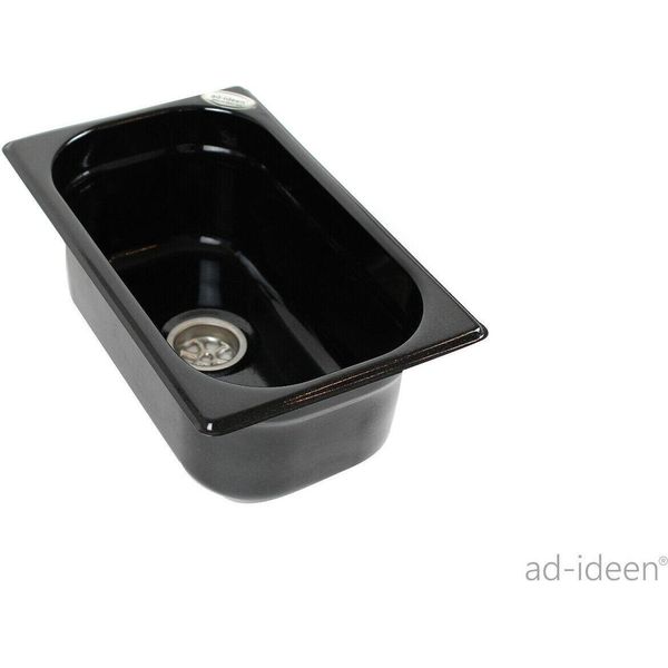 Lavello In Acciaio Inox Lavandino Da Campeggio + Scarico 265 X 160 X 100 Mm Nero-image