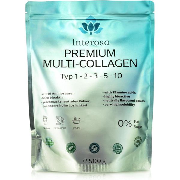 Interosa Collagene In Polvere 500 G - Multi Collagene Complex 5 Tipi: 1, 2, 3, 5, 10 - Peptidi Della Membrana Del Guscio D'uovo Di Alta Qualità - Insapore-image