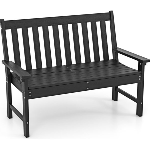 Costway Panca Da Giardino In Hdpe Resistente Alle Intemperie, Panca Da Parco Per 2-3 Posti, Vasca Da Balcone Caricabile Fino A 320 Kg, Panca Da Patio 132 X 65 X 91 Cm Nero-image