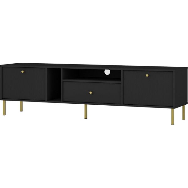 Selsey Oktio - Mobile Tv A 2 Ante Con Ripiani E Cassetto, Nero-Grafite, 180 Cm-image