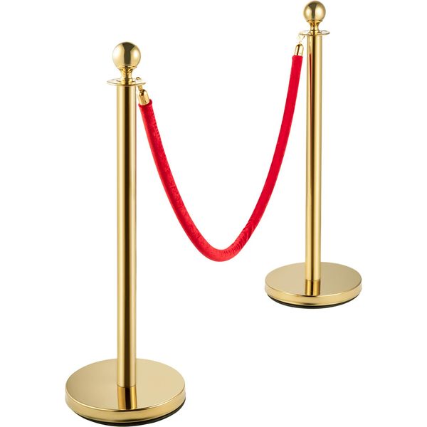 Succebuy Sistema Di Delineazione Oro Delstahl Barriera Palo Corda Di Demarcazione Con 2 Corde Di Velluto Rosso Da 1,5 M 4 Pack Colonna D'oro-image