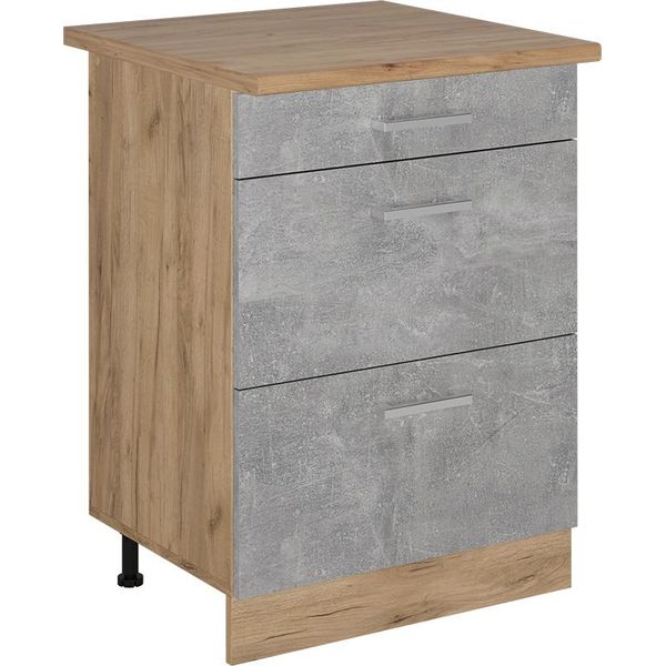 Vicco Mobiletto Base Per Cucina R-Line, 60 Cm Con Cassetti, Pl Rovere, Calcestruzzo/Quercia Dorata-image