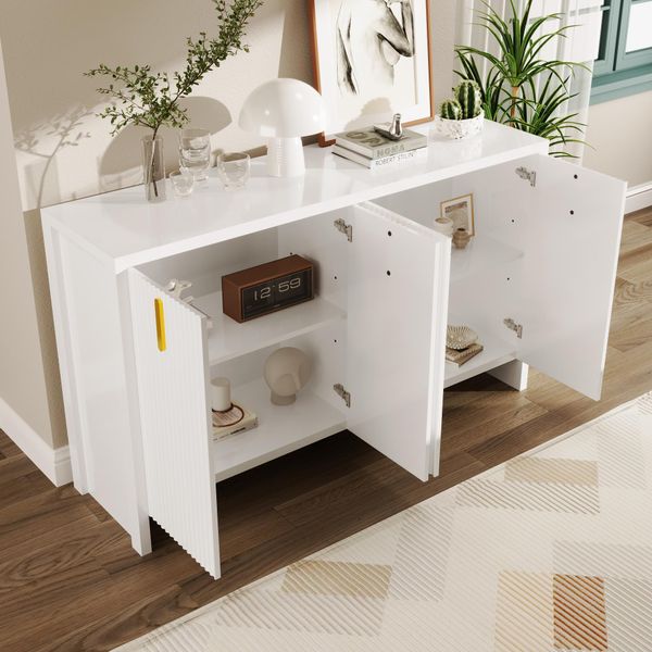 Cassettiera Aiorber, Con Maniglie Dorate, Ripiani Regolabili, Credenza, Molto Spazio, Per Soggiorno, Sala Da Pranzo, 140 X 80 X 38 Cm, Bianco-image
