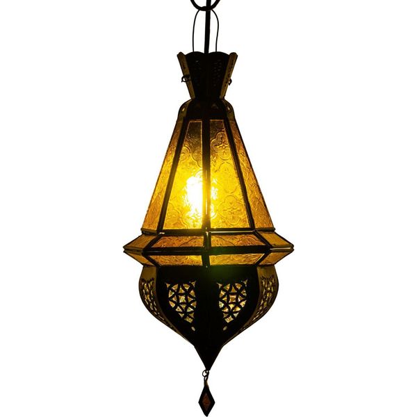 Lampada Da Soffitto Moulay Orange 45Cm | Lampada Orientale In Vetro E Metallo-image