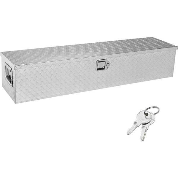 Succebuy Robusta Cassetta Porta Attrezzi In Alluminio, 121,9 X 38,1 X 38,1 Cm, Cassetta Con Piastra Diamantata, Maniglia Laterale E Serratura Per Pick-Up, Pianale Del Camion, Camper, Rimorchio, Argento-image