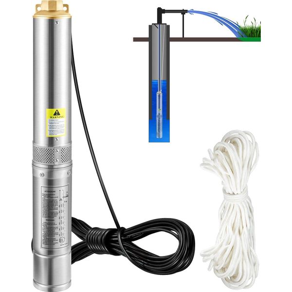 Pompa Per Pozzi Profondi Da 3" 750W Pompa Per Pozzi 100L/Min Pompa Sommersa Prevalenza Massima 66M Pompa Per Tubi 230V 50Hz Pompa Per Sabbia IP68 Pompa Per Acqua 16 Giranti Pompa A Stadi Ideale Per Irrigazione O Approvvigionamento Idrico"-image