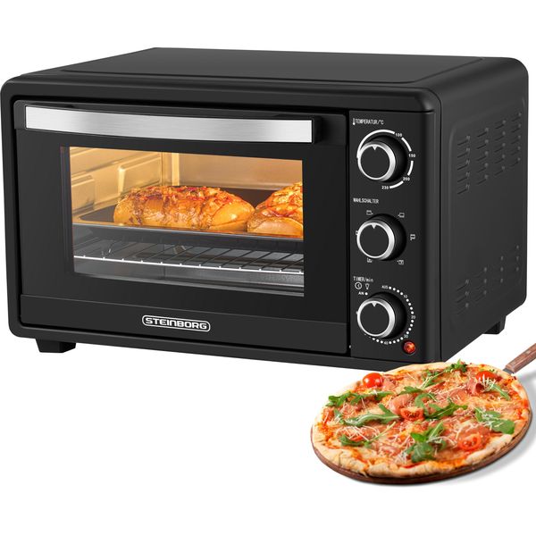 Mini Forno Steinborg 25 Litri | Timer 60 Minuti | 100-230°C | 1500 Watt | Calore Superiore/Inferiore | Convezione | Griglia, Teglia, Vassoio Per Briciole-image