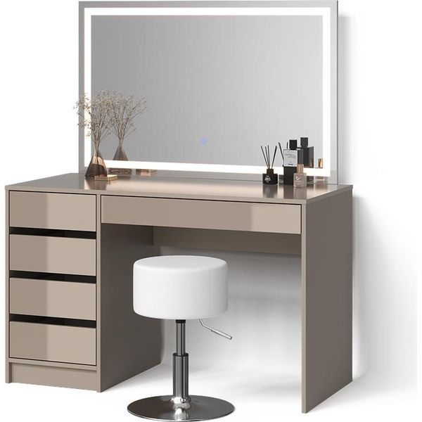 Livinity Tavolino Da Toilette Imola, Con Specchio Led E Sgabello, Grigio-image