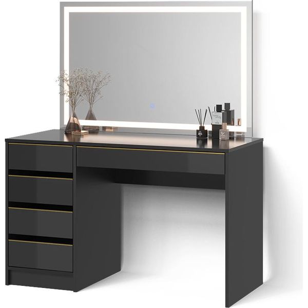 Livinity Tavolo Da Toilette Imola, 120 Cm Con Specchio A Led, Nero/Oro/Oro-image