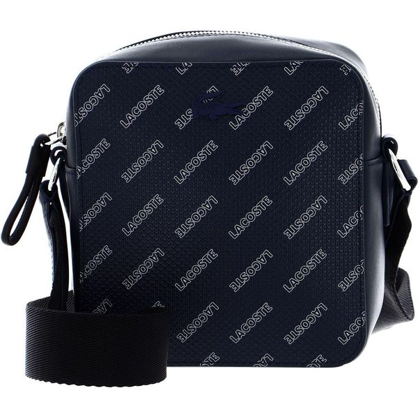 Lacoste Pelle Borsa A Tracolla Borsa A Tracolla Chantaco Seasonal Square Crossover Bag Eclipse Blanc Noir Blu-image