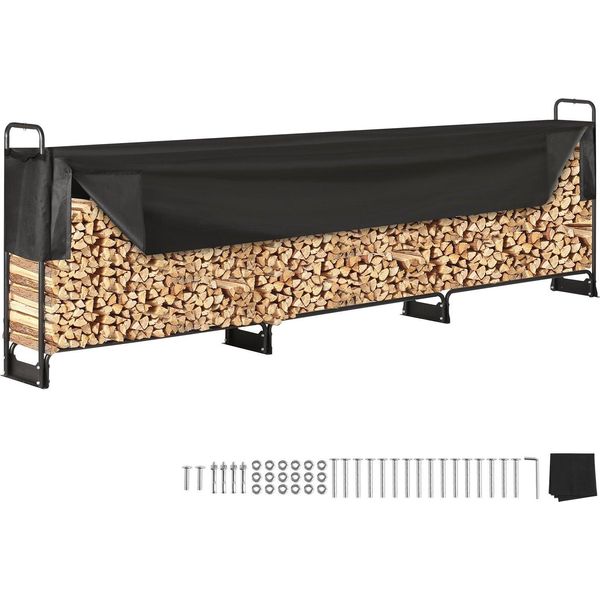 Rastrelliera Per Legna Da Ardere In Metallo 386 X 36 X 117 Cm Rastrelliera Per Legna Da Ardere In Acciaio Verniciato A Polvere Supporto Per Legna Da Ardere 400 Kg Con Copertura Impermeabile-image