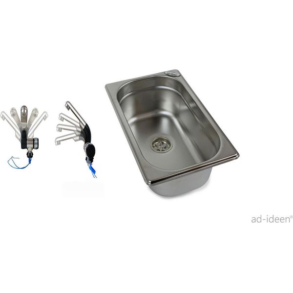Lavello In Acciaio Inox Lavandino Da Campeggio + Scarico 265X160 X100 Mm + Rubinetto-image