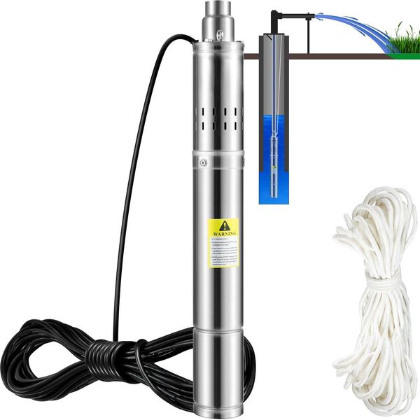 Pompa Per Pozzi Profondi Da 3" 550 W Pompa Per Pozzi Portata Massima 35 L/Min Pompa Sommersa Prevalenza Massima 108 M Pompa Sommersa Per Acqua Resistente Alla Sabbia <5% Velocità Max"-image