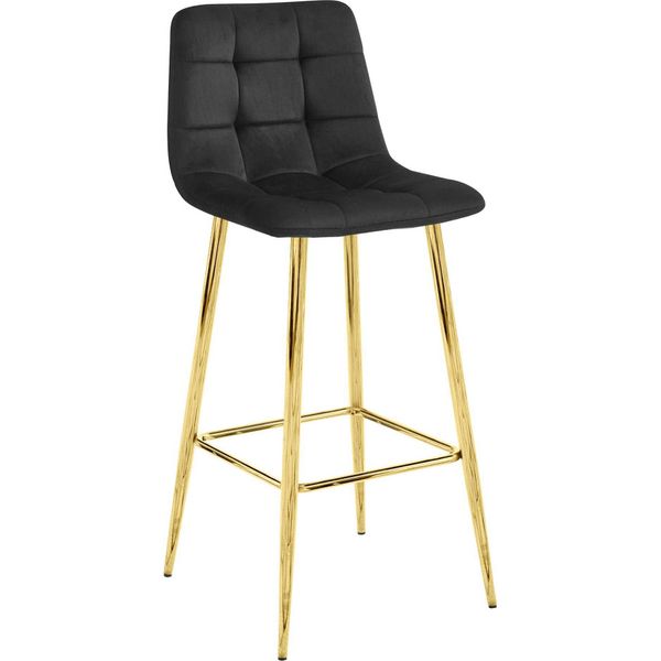 Sgabello Valora Arceto - Velluto Nero E Gambe Dorate X1 | Sgabello Da Bar Lussuoso Con Un Tocco Glamour-image