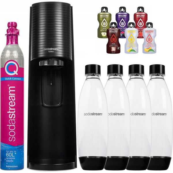 Sodastream Spumantizzatore Terra Black Con 4 Bottiglie Da 1 Litro E Set Di Sciroppi-image