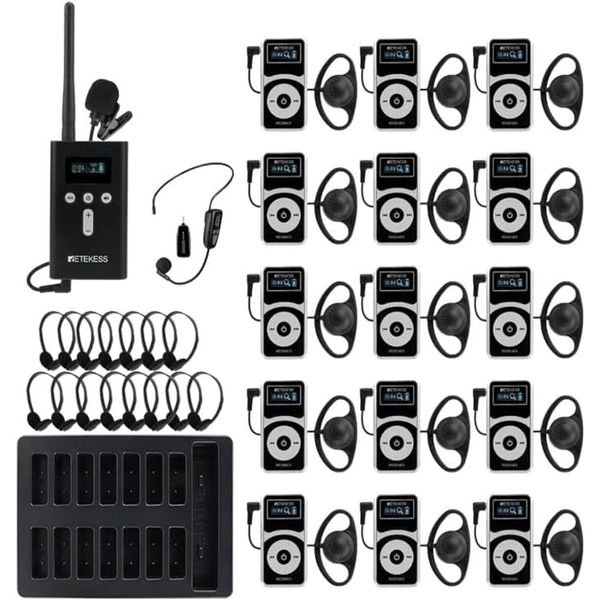 Retekess T130P Sistema Per Guide Turistiche, Riduzione Del Rumore Migliorata, 160M, Lunga Durata In Standby 30H, Sistema Di Interpretazione Audio Per Il Turismo (15 Ricevitori)-image