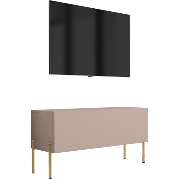 Mobile Tv : Marrone Caramello, 100 X 52 X 32 Cm, Gambe Dorate-image