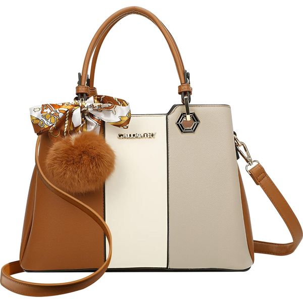 Gallantry, Borsa Da Donna Tricolore Con Pompon E Sciarpa, Marrone-image