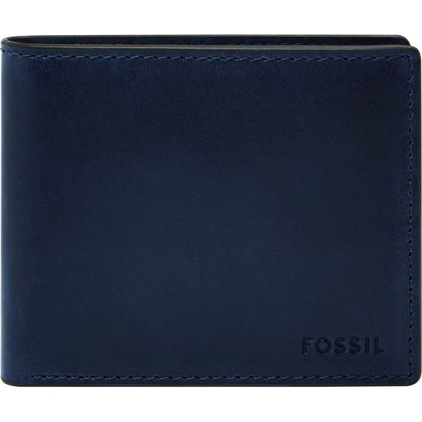 Fossil Pelle Portafoglio Derrick Rfid Large Coin Pocket Bifold Insignia Blue Blu Scuro-image