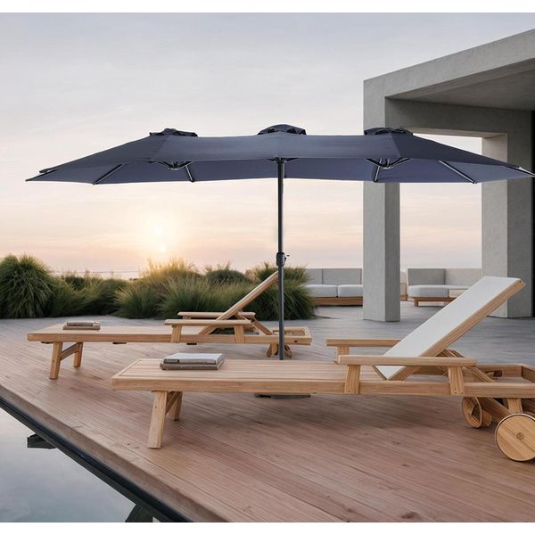 Ombrellone Sweiko Bifacciale Da Esterno Rettangolare Grande Con Manovella, Blu Navy-image
