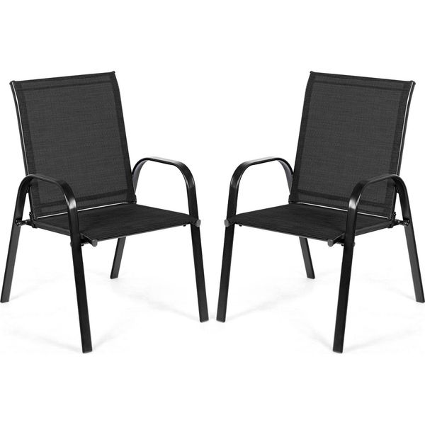 Costway Set Di 2 Sedie Da Giardino Con Braccioli, Sedie Da Patio In Textilene E Struttura In Metallo, Sedie Da Balcone Fino A 200Kg, 56X72X90Cm, Nero-image