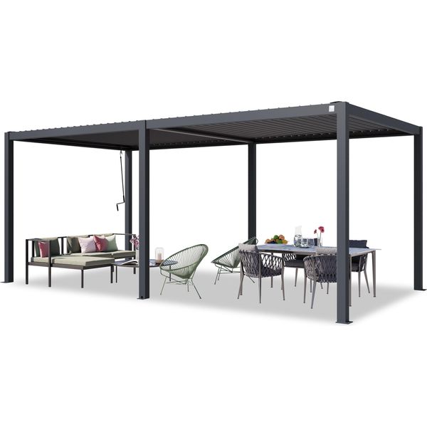 Primeyard Pergola 3X6 M Montanti In Alluminio Con Tetto A Doghe In Acciaio Gazebo Da Giardino Antracite-image