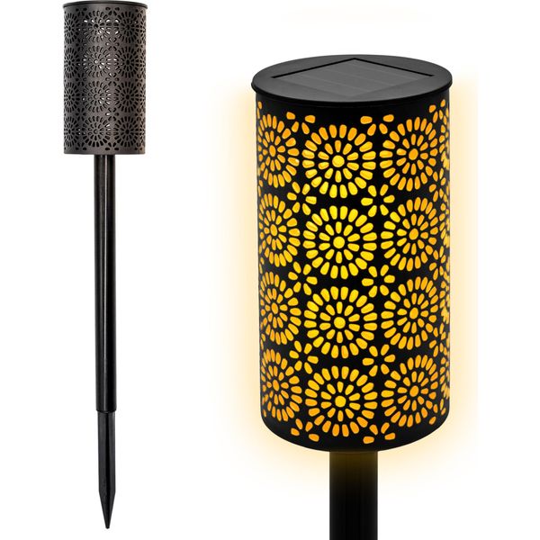 1.01 Torcia Solare A Led In Nero - 1 Pezzo / Circa 49 Cm - Luce Da Giardino Con 12 Led Ed Effetto Fiamma (1 Pezzo)-image