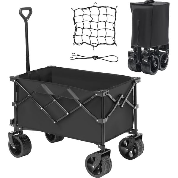 Succebuy Carrello Pieghevole Da, Carrello Da Spiaggia Da 220 L Con Ruote Per Tutti I Terreni, Robusto Carrello Pieghevole, Capacità Di Carico Di 150 Kg, Con Portabicchieri, Carrello Sportivo Per Campeggio, Shopping, Giardinaggio-image