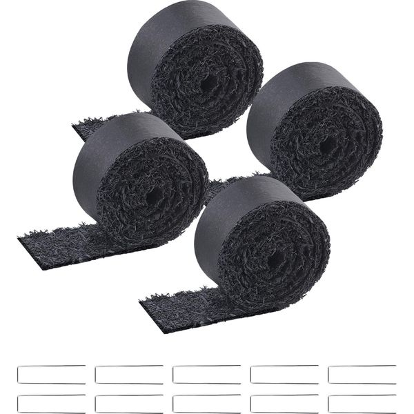 Succebuy Pacciamatura In Gomma Riciclata Per Giardini - 4 Rotoli, 120 X 4,5 Pollici, Nero Naturale, Abbellisce I Giardini, Previene Le Erbacce E Il Fango, Ideale Per Piante E Sentieri-image