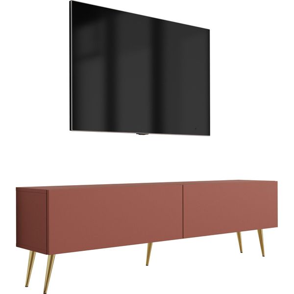 Mobile Tv : Rosso Mattone, 140 X 52 X 32 Cm, Gambe Dorate-image
