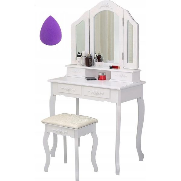 Ekspand | Tavolino Da Toilette TL04 - Colore Beige - Con Specchio E Sgabello - Design Elegante Con Spazio Di Archiviazione-image