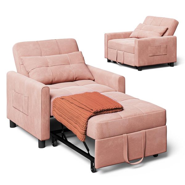 Bealife AR21 Divano Letto, Poltrona Letto Convertibile 3 In 1, Lettino Con Funzione Letto, Con Cuscini, Rosa-image