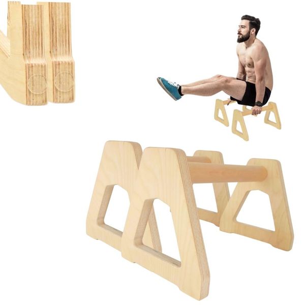 Maniglie Per Flessioni Cawi - Maniglie Ergonomiche In Legno Per Calisthenics, Allenamento Della Forza E Yoga, Stabili E Antiscivolo - Set Da 2-image