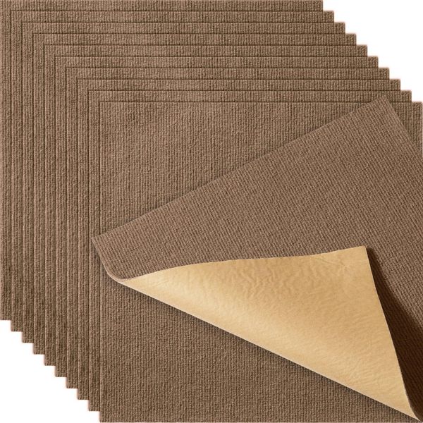 Piastrelle Di Moquette Da Attaccare E Staccare, 457X457 Mm, Piastrelle Di Moquette Autoadesive, Morbide Piastrelle Di Moquette Imbottite, Installazione Fai Da Te Per Camera Da Letto, Soggiorno (10 Pz, Marrone Scuro)-image