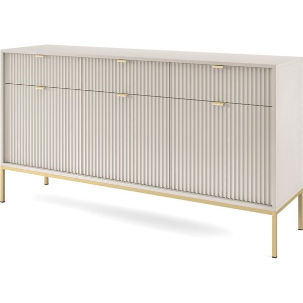 Cassettiera: 3 Cassetti, 3 Ante, Cashmere, Oro, 154 X 83 X 39 Cm, Maniglie Dorate-image