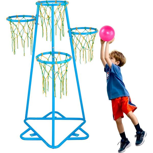 Canestro Per Bambini, 4 Canestri, Supporto Portatile Per Pallacanestro, Regolabile In Altezza-image
