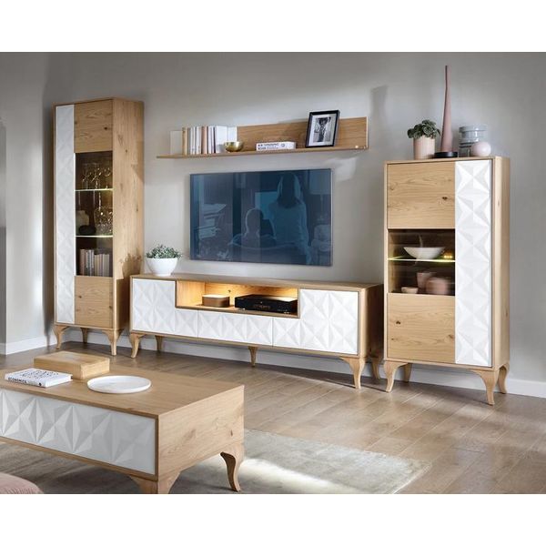 Set Soggiorno Mobili Moderni In Legno Tv A Ripiani + 2X Vetrinetta Lussuoso-image