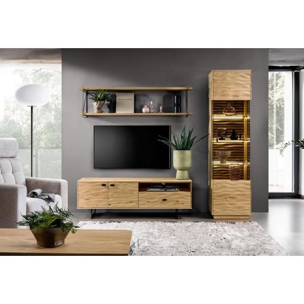 Set Da Salotto Moderno Tv Lowboard Media Mobili Marrone Mensola A Muro-image