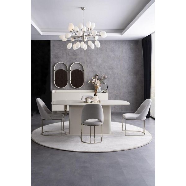Set Sala Da Pranzo Tavolo Da Pranzo Sedie Imbottite Gruppo Credenza 2X Specchio Set 8 Pezzi-image