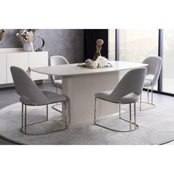 Sala Da Pranzo Tavolo Da Pranzo Sedie Tavolo Sedie Imbottite Base A Colonna Bianco Acciaio Inox-image