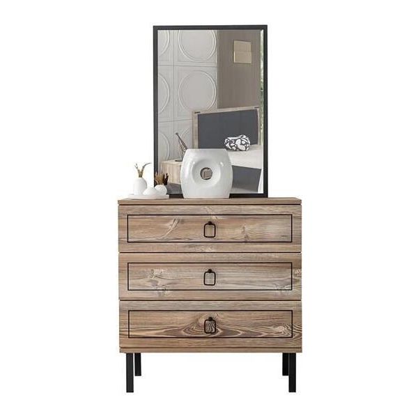 Cassettiera In Legno Tre Cassetti Specchio Elegante Soggiorno Camera Dei Bambini Nero Mobili-image