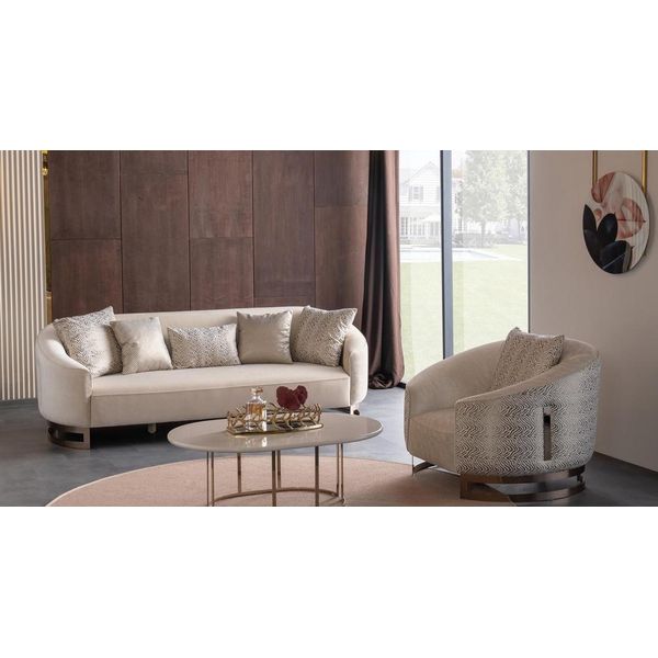 Set Di Divani Di Lusso Divano 3 Posti Poltrona Tre Posti Divano Beige Oro-image