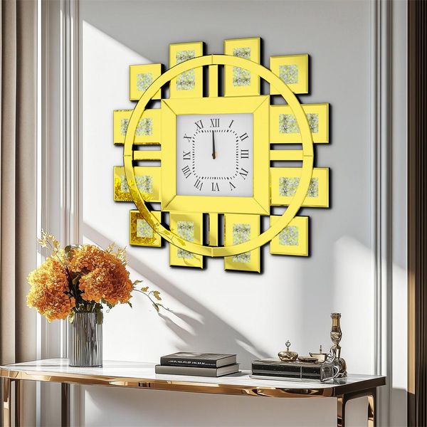 Wisfor Orologio Da Parete 80 Cm, Orologio Decorativo Rotondo, Orologio Da Cucina Moderno, Orologio Da Ufficio, Numeri Romani Silenziosi, Vetro, Oro-image