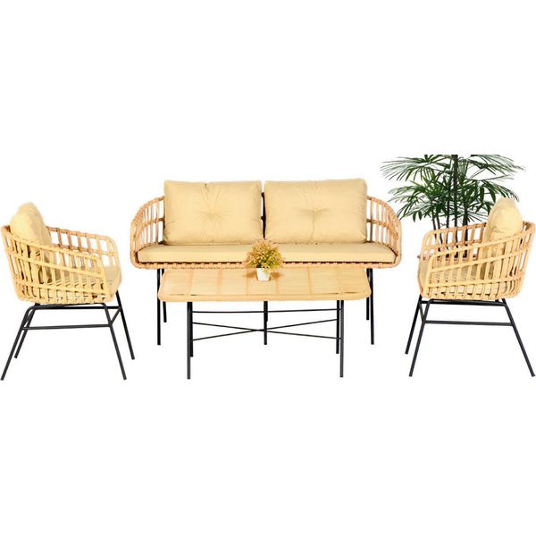 Mobili Da Giardino Set Di Divani Tavolo Da Terrazza Divano 4 Pezzi Moderno-image