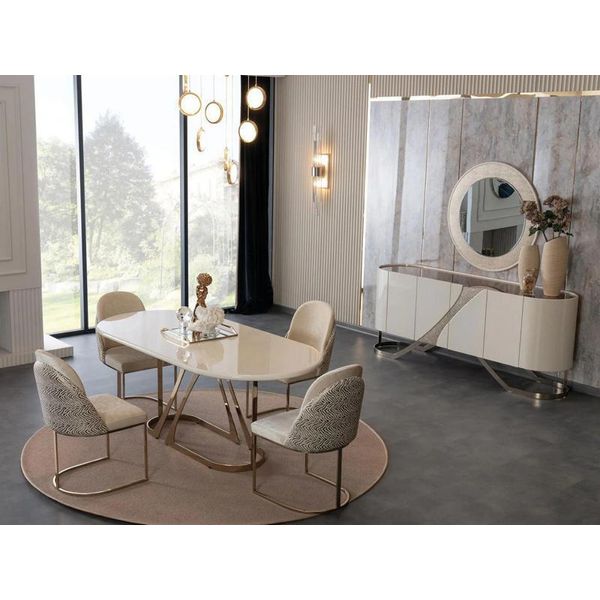 Set Sala Da Pranzo Tavolo Da Pranzo Cucina Sedie Credenza Specchio Lusso Oro 7 Pezzi-image